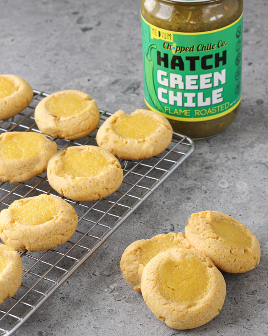 cookies with a jar of chopped chile co Hatch Green Chile