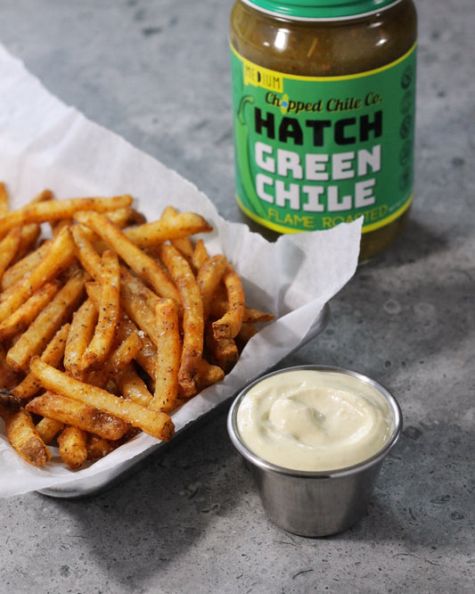 Chopped chile co hatch green chile aïoli and french fries