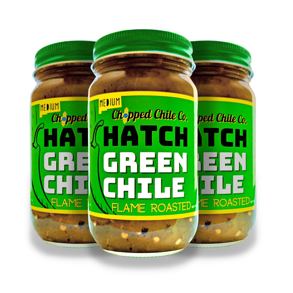 Three jars of Chopped Chile Co. Hatch green chile