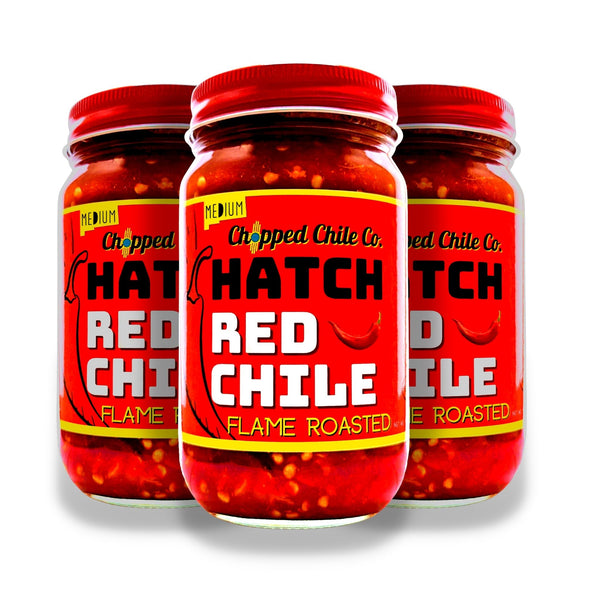 Three jars of Chopped Chile Co. Hatch red chile